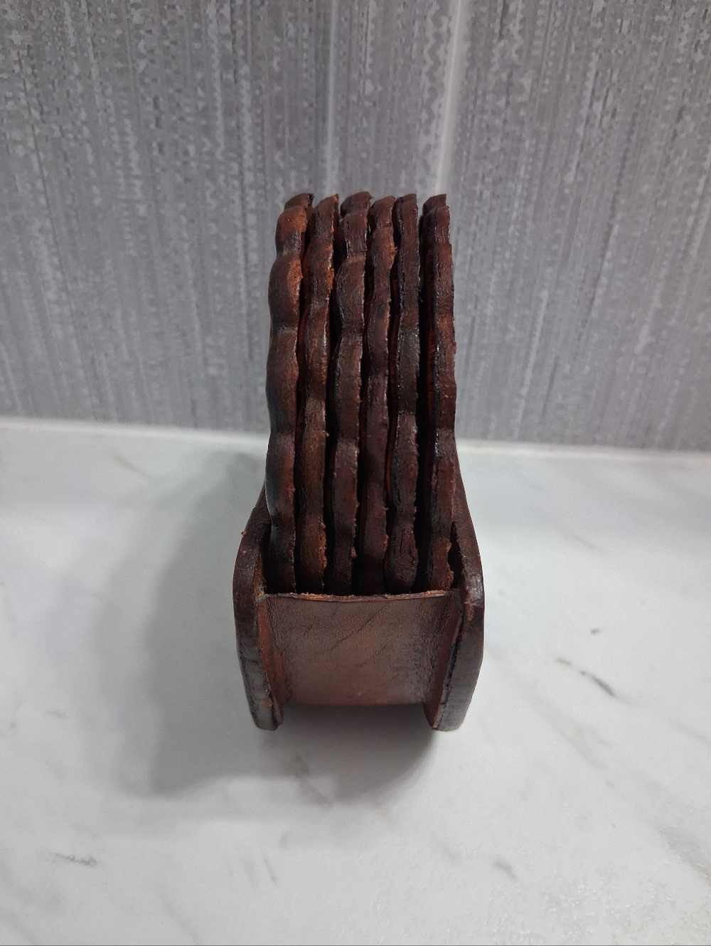 Vintage Hand-tooled Leather Coasters From Peru Artisan Handmade Set Of Six - Picture 5 of 10